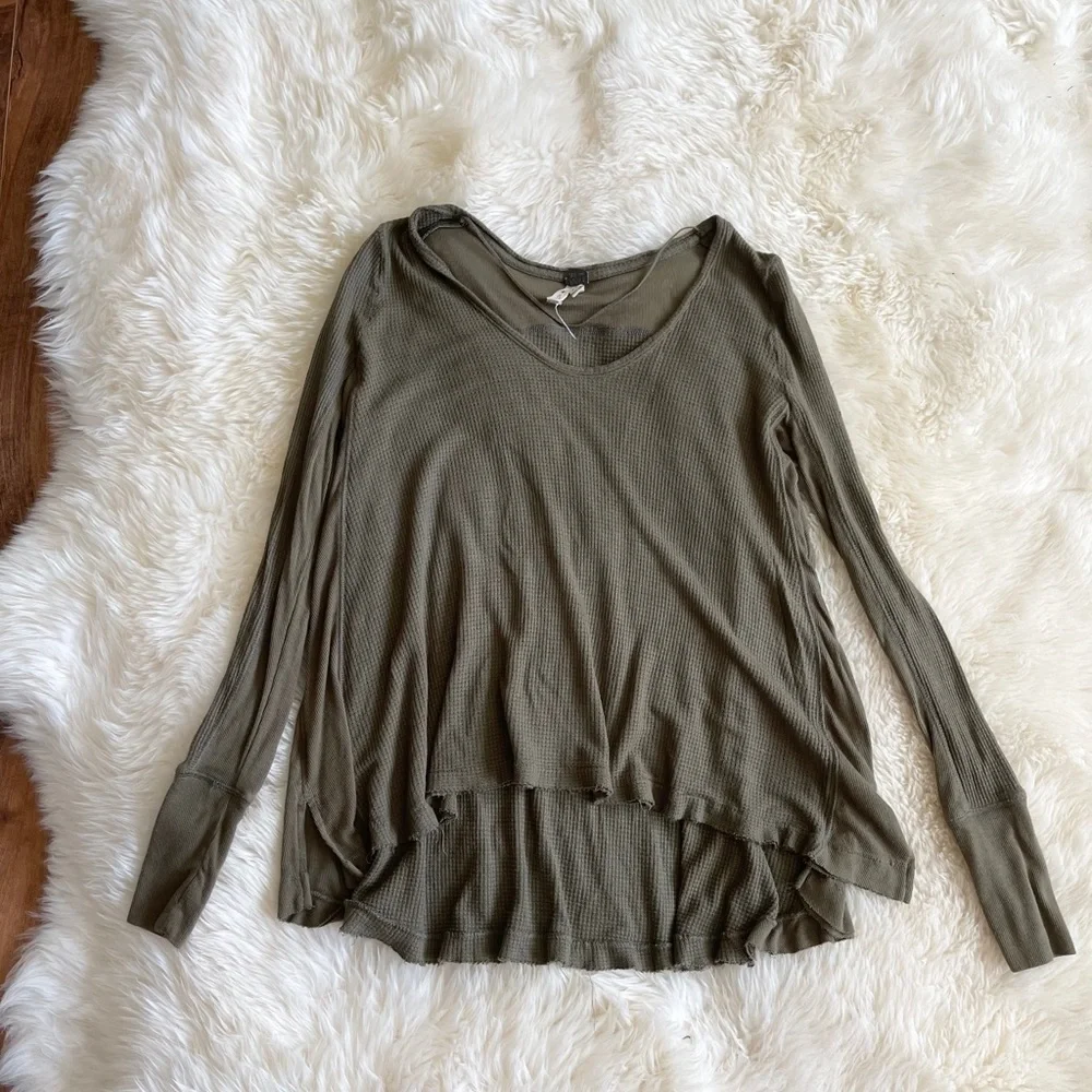 Free People Malibu Thermal Knit Top Army Green S